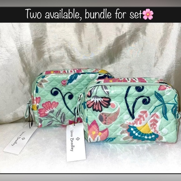 New! Vera Bradley Iconic Medium PVC Coated Cosmetic Case In Mint Flowers🌷 - Picture 9 of 12